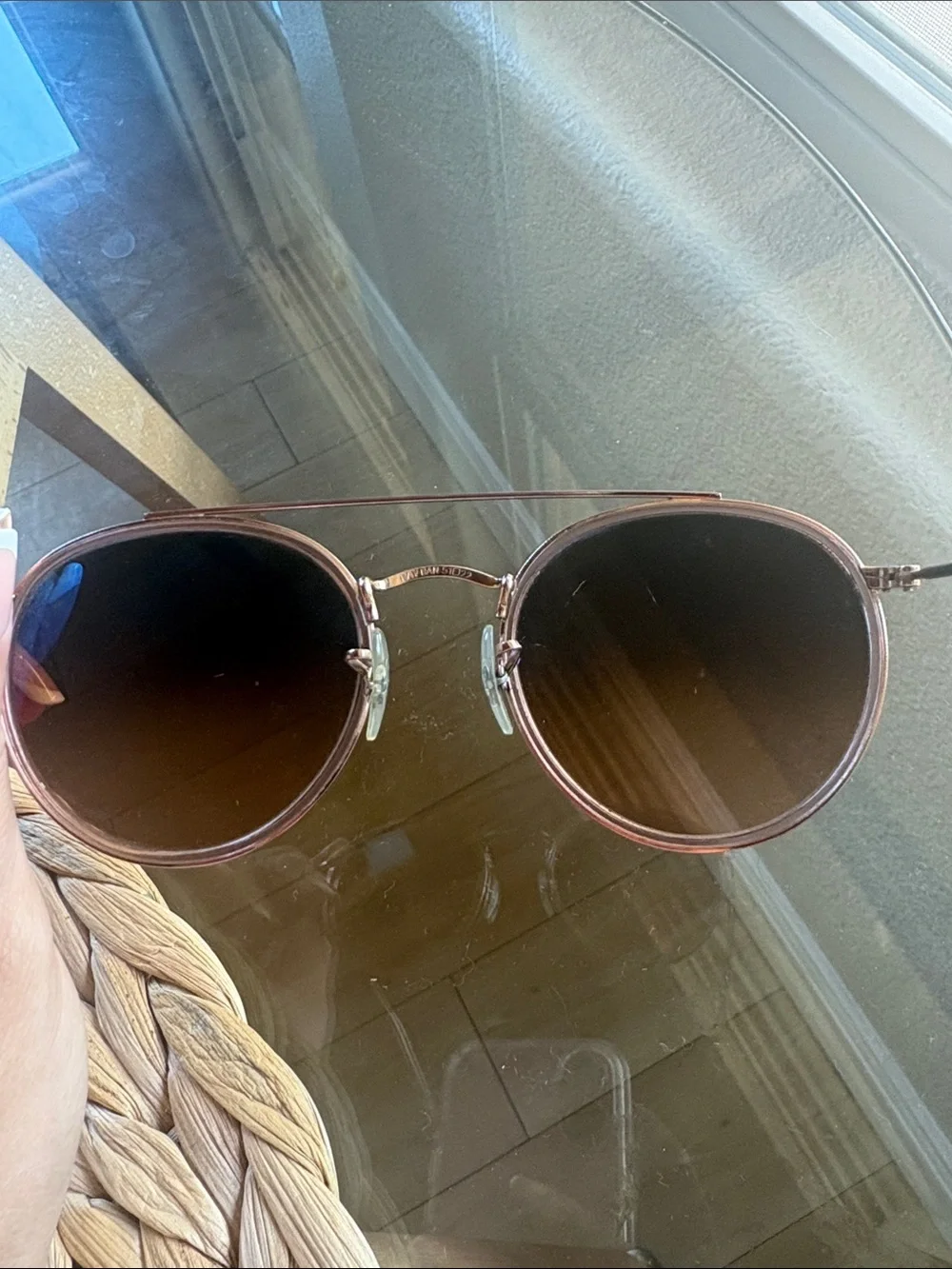 Ray-Ban Pink Round Metal Sunglasses with Brown Gradient Lenses